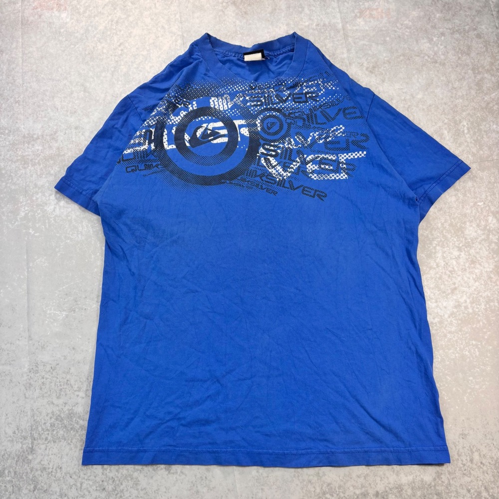 Quiksilver Y2K Graphic T Shirt Men's Estimated Large Blue Surf Skate Tee